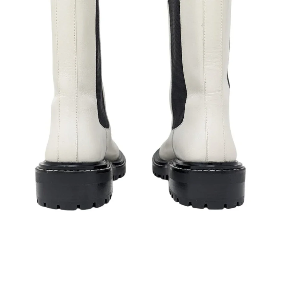 Tory Burch Benton Lug Sole Chelsea Boots Ivory Leather‎ Women's 9.5 M Minimalist